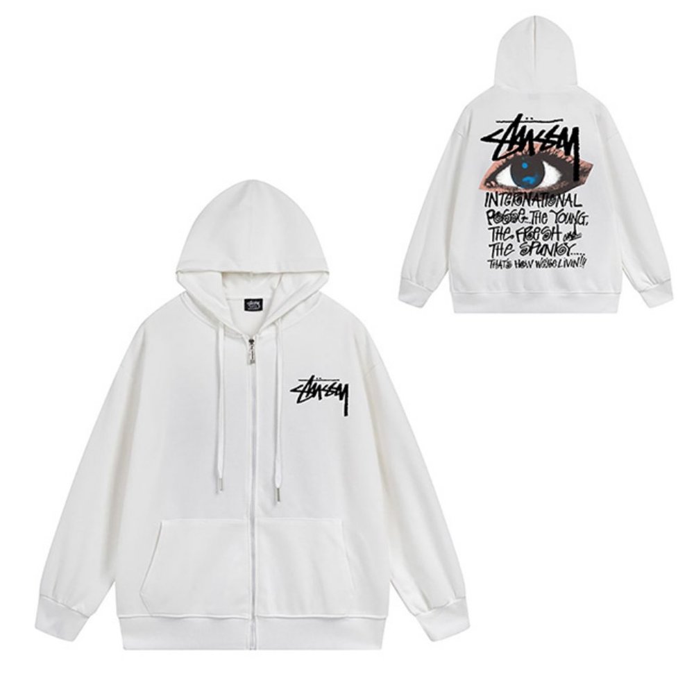 Stussy Zipper Ocular Hood Hoodie In White